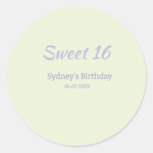 Pastel green purple sweet 16th birthday name bold classic round sticker