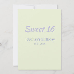 Pastel green purple sweet 16th birthday name bold invitation