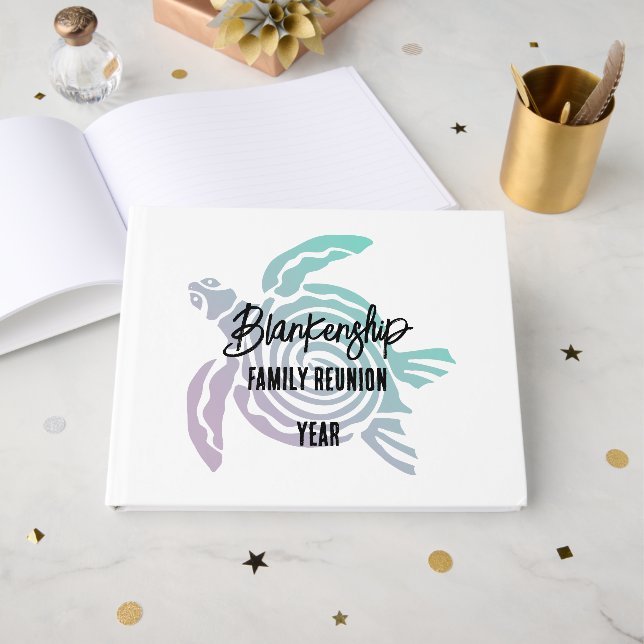 Pastel Green Purple Tribal Turtle Family Reunion  Guest Book (Front Open)