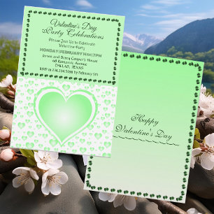 Pastel Green Raining Hearts Valentine's Day Party  Invitation