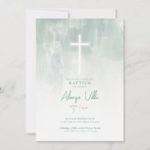 Pastel Green Religious Catholic Baptism Invitation