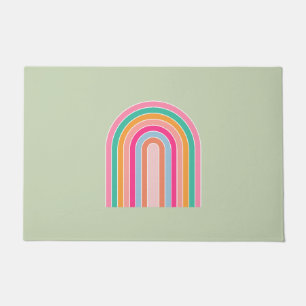 Pastel Green Retro Rainbow Doormat
