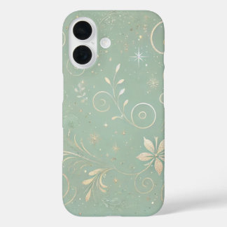 Pastel Green Shade Floral Motif iPhone 16 Case