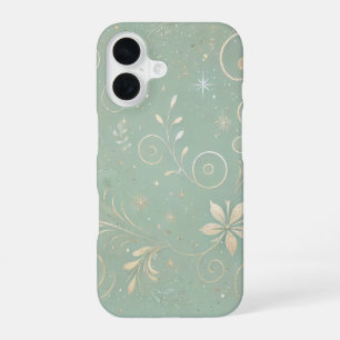 Pastel Green Shade Floral Motif iPhone 16 Case