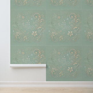 Pastel Green Shade Floral Motif Wallpaper