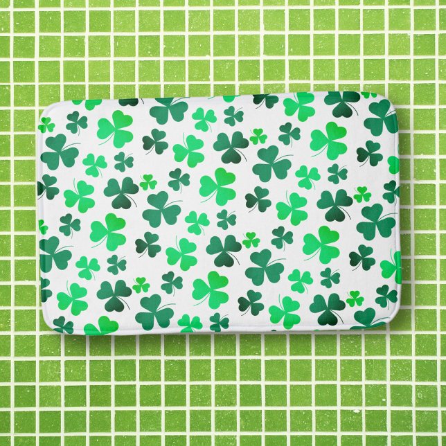 Pastel Green Shamrock Clover Leaf on White Elegant Bath Mat (Creator Uploaded)