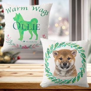 Pastel Green Shiba Inu Personalised Christmas Cushion