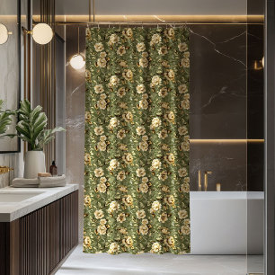 Pastel Green Shower Curtain Elegant Gold Blooms