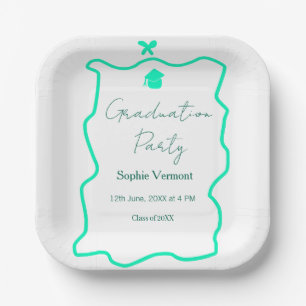 pastel green spanish border bow graduation party paper plate