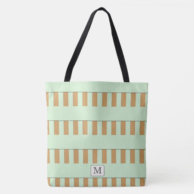 Pastel Green Stripes on any Colour Custom monogram Tote Bag (Front)