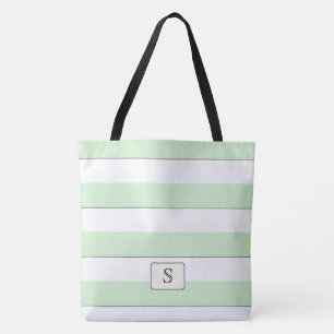Pastel Green Stripes on any Colour Custom Monogram Tote Bag