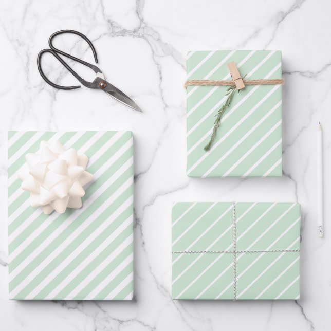 Pastel Green Stripes Wrapping Paper Sheets (Front)