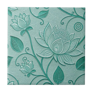 Pastel Green Tones Lotus Embossed Look Ceramic Tile