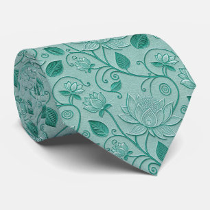 Pastel Green Tones Lotus Embossed Look Tie
