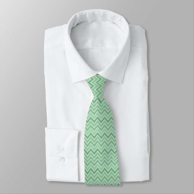 Pastel Green Tones Retro Chevron Pattern Tie (Tied)