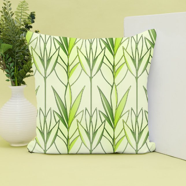 Pastel Green Tropical Foliage Nature Deco Pattern Cushion (Creator Uploaded)
