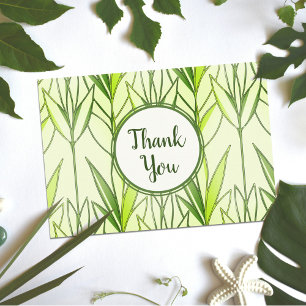 Pastel Green Tropical Foliage Nature Deco Pattern Thank You Card