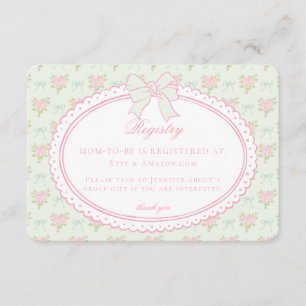 Pastel Green Vintage Fancy Floral Baby Registry Enclosure Card