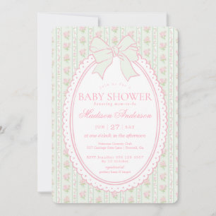 Pastel Green Vintage Fancy Floral Baby Shower Invitation