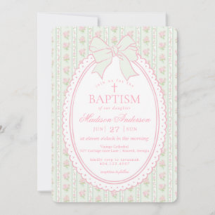 Pastel Green Vintage Fancy Floral Baptism Invitation