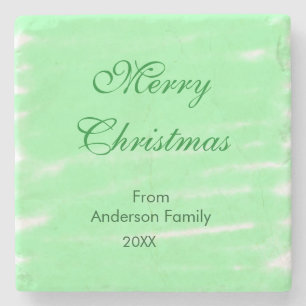Pastel green watercolor merry christmas modern boh stone coaster