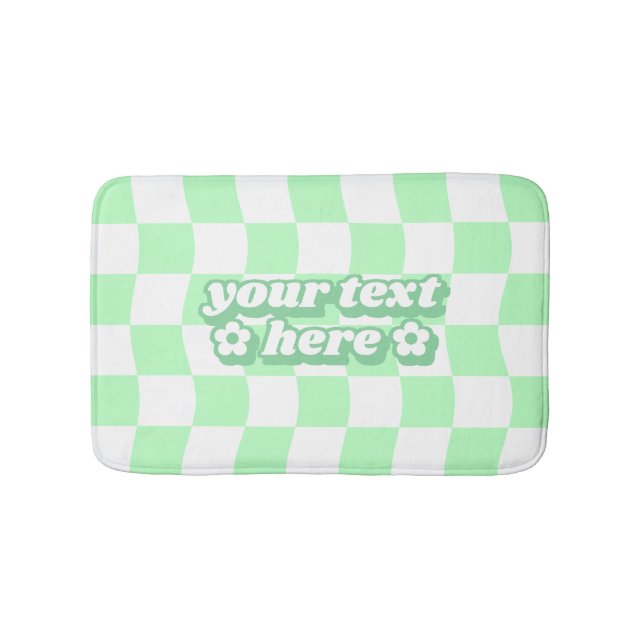 Pastel Green White Chequerboard Pattern Slogan Bath Mat (Front)
