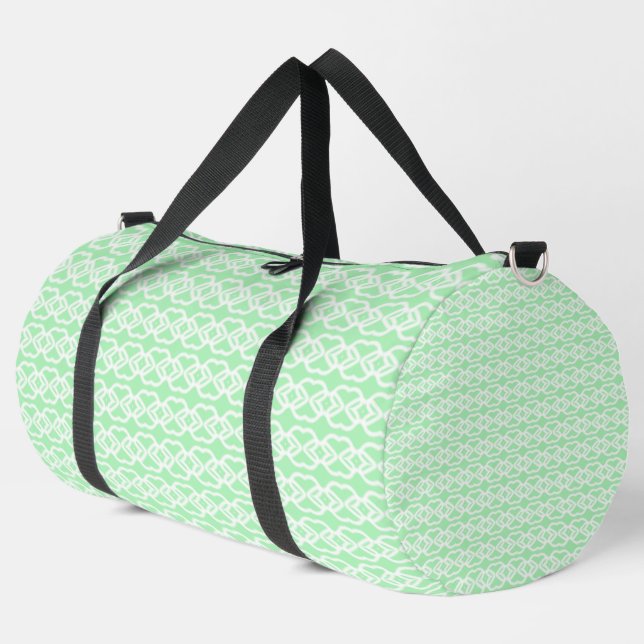 Pastel green with white fencing pattern on duffle bag (Left Corner)