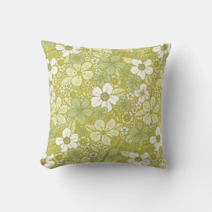 Pastel Green & Yellow Flower Pattern Cushion