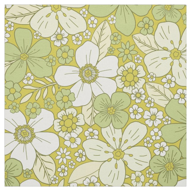 Pastel Green & Yellow Flower Pattern Fabric (Swatch)