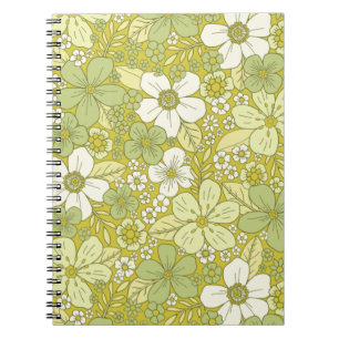 Pastel Green & Yellow Flower Pattern Notebook