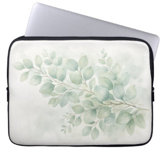 Pastel Greenery Botanical Watercolor Leaves Laptop Sleeve