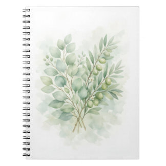 Pastel Greenery Botanical Watercolor Leaves Notebook