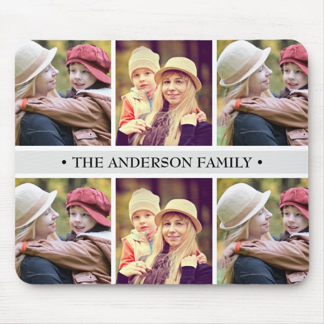 Pastel Grey 6 Photo Collage Custom Mouse Pad (Front)