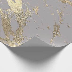 Pastel Grey Abstract Foxier Gold Marble Shiny Glam Wrapping Paper