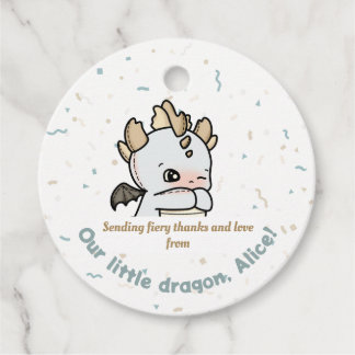 Pastel Grey Brown Cute Baby Dragon Thank you Favour Tags