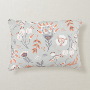 Pastel Grey Orange Floral: Vintage Elegance Decorative Cushion