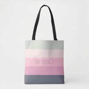 Pastel Grey Pink Green 5 Colours Name Personalised Tote Bag