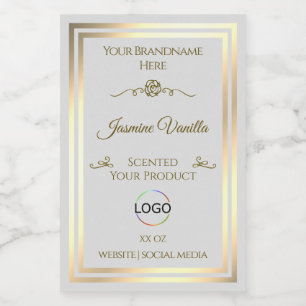Pastel Grey Product Label with Gold Frame and Logo