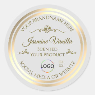 Pastel Grey Product Label with Gold Frame and Logo