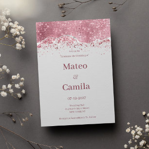 Pastel grey rose gold silver glitter Wedding Invitation