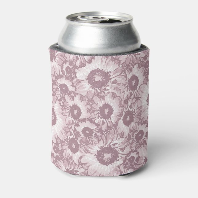 Pastel Grey Rose Pink Floral Pattern Can Cooler (Can Back)