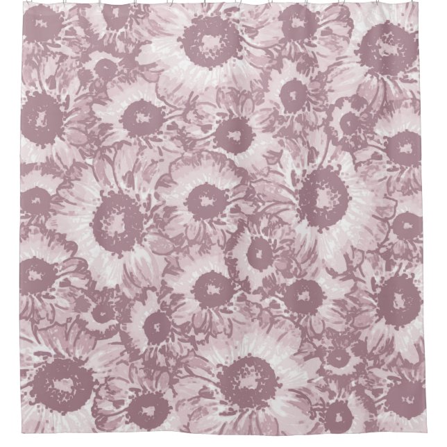 Pastel Grey Rose Pink Floral Pattern Shower Curtain (Front)