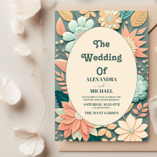 Pastel Groovy modern daisy floral wedding Invitation