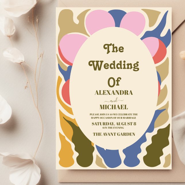 Pastel Groovy modern daisy floral wedding Invitation (Creator Uploaded)