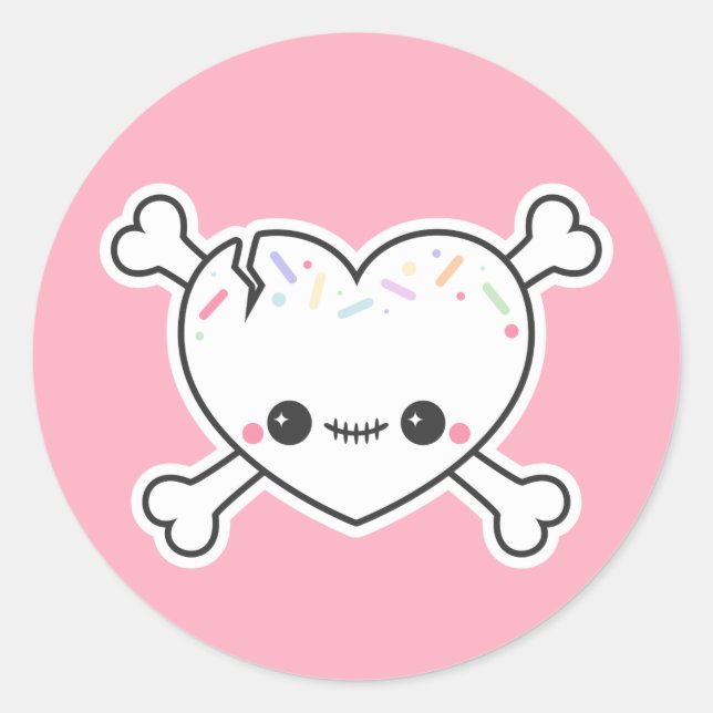 Pastel Grunge Cute Heart Skull Classic Round Sticker (Front)