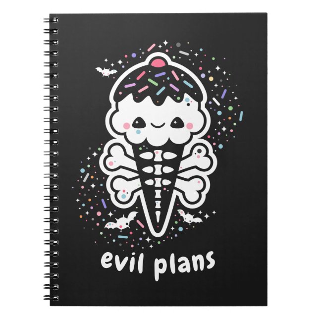 Pastel Grunge Cute Ice Cream Skull Notebook (Front)