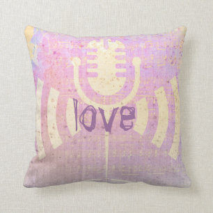 Pastel Grunge Love Music Pink Yellow Cushion