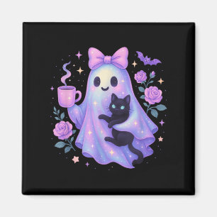 Pastel Halloween Cat Coffee Coquette Bow Soky Ghos Magnet