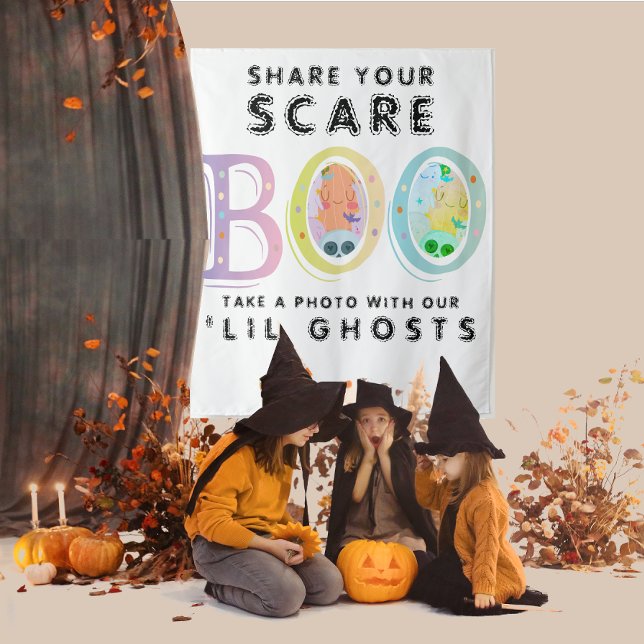 Pastel Halloween Decor Ghost Photo Booth Backdrop  Tapestry (Pastel Halloween Decor Ghost Photo Booth Backdrop Funny Kids Party Pastel Halloween Decoration Sign)