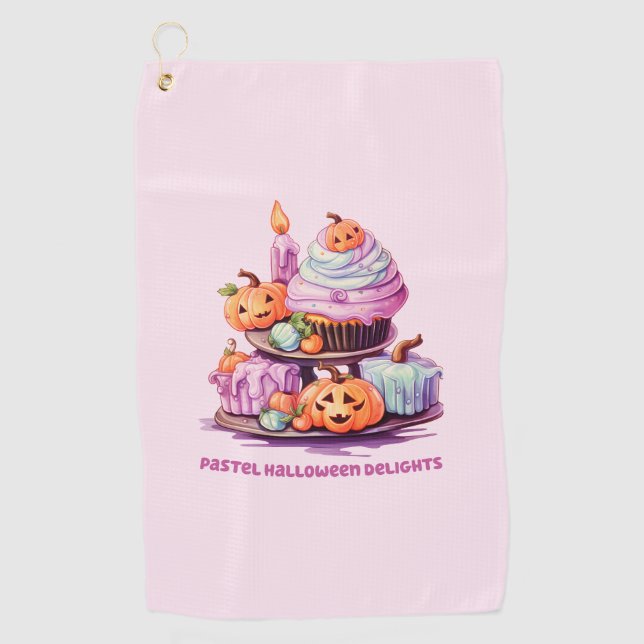 Pastel Halloween Delights – Enchanting Pastel Cake Golf Towel (Front)